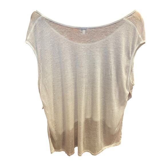 Aritzia Wilfred Women's XS/S High Low Cropped Sheer T-Shirt Top‎ White Linen - Picture 8 of 13